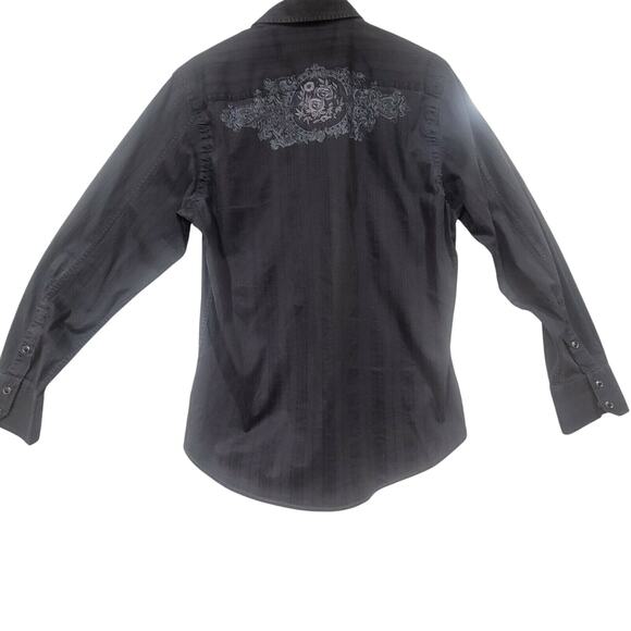 7 Diamonds Large Stripe Shirt Silver Roses Pearl Snap Buttons Rockabilly Western - Picture 1 of 8